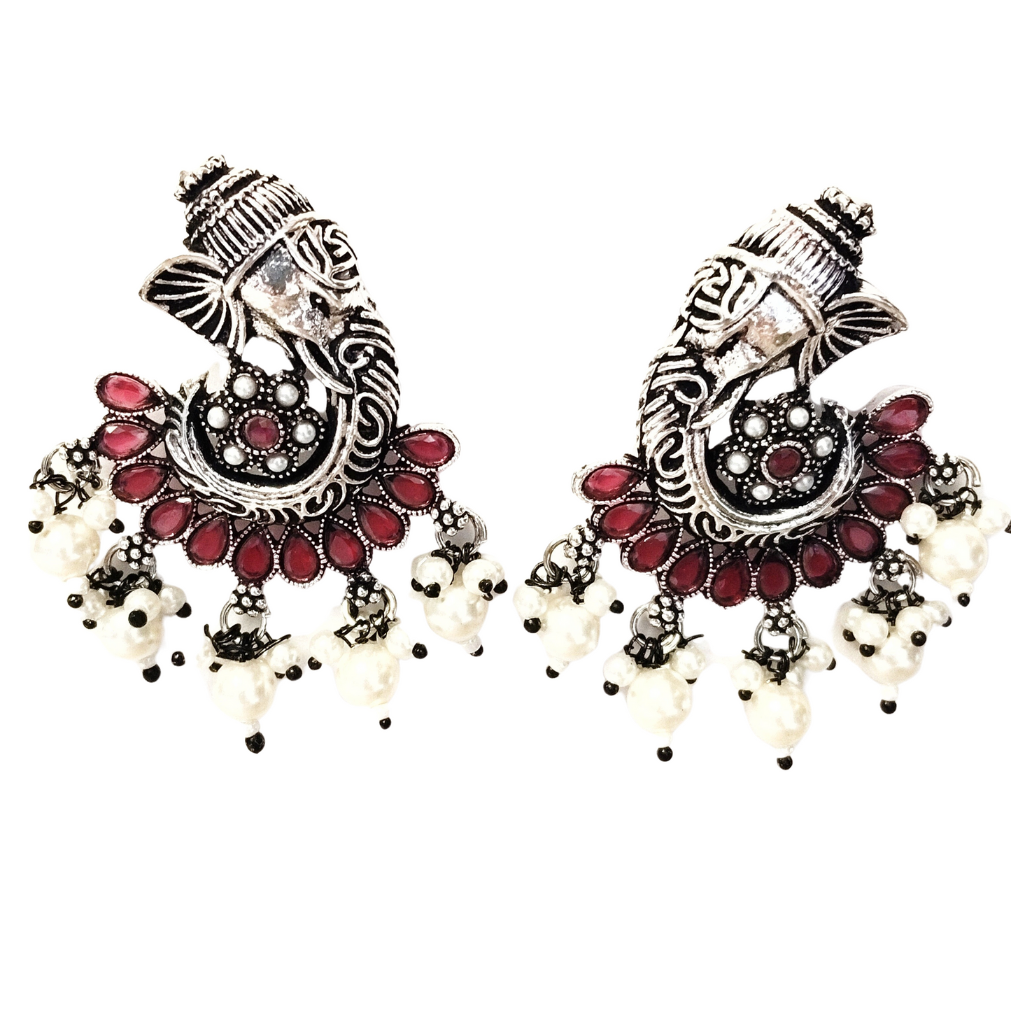RUBY GANPATI OXIDISED PEARL DANGLERS