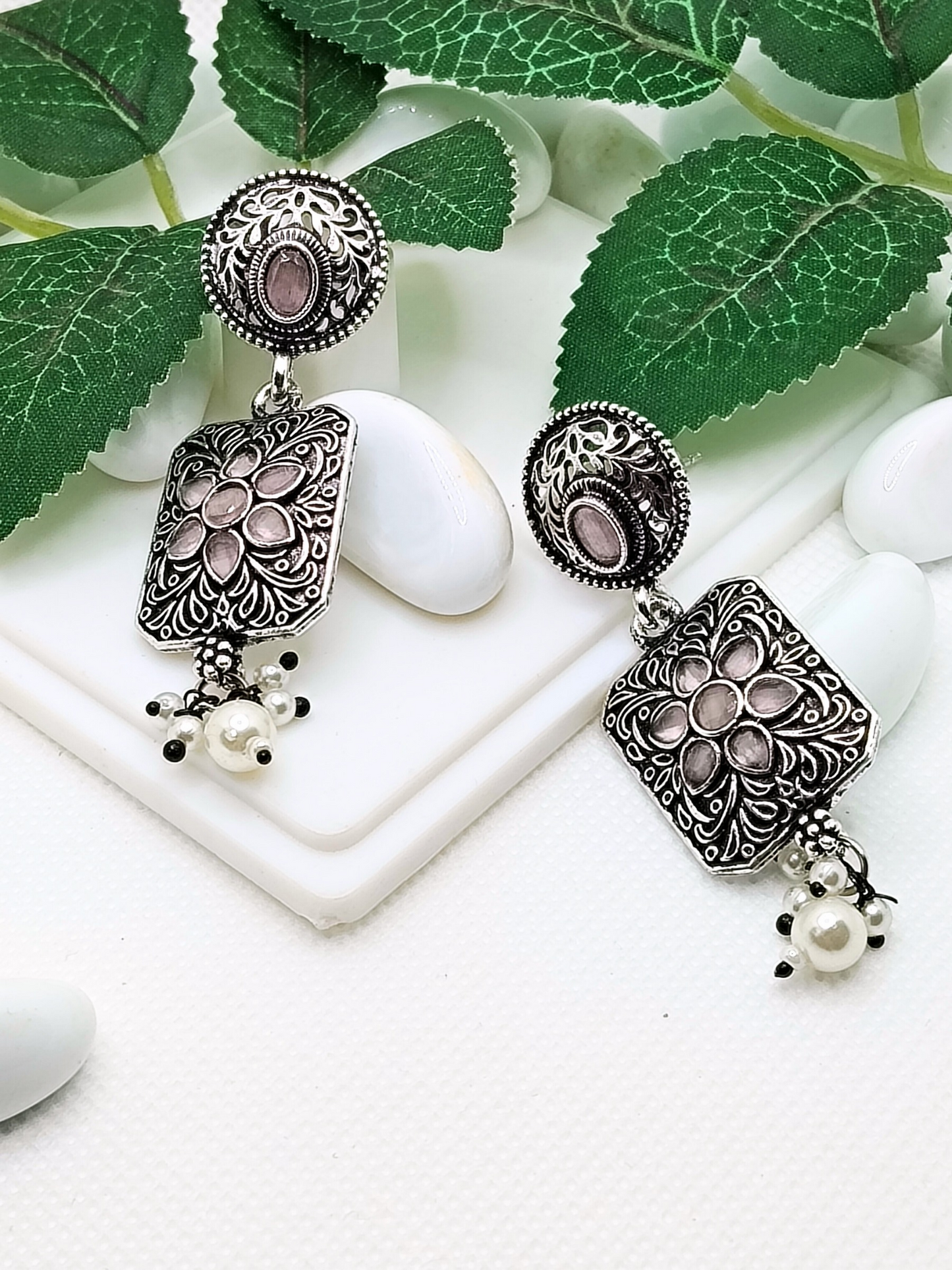 PEACH OLIVIA OXIDISED EARRING