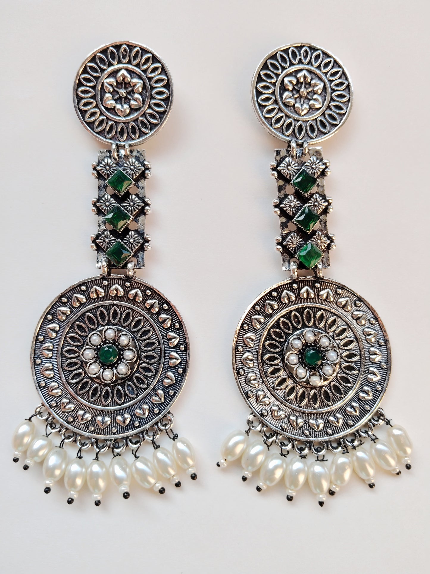 EMERALD MONIKA OXIDISED PEARL DANGLERS