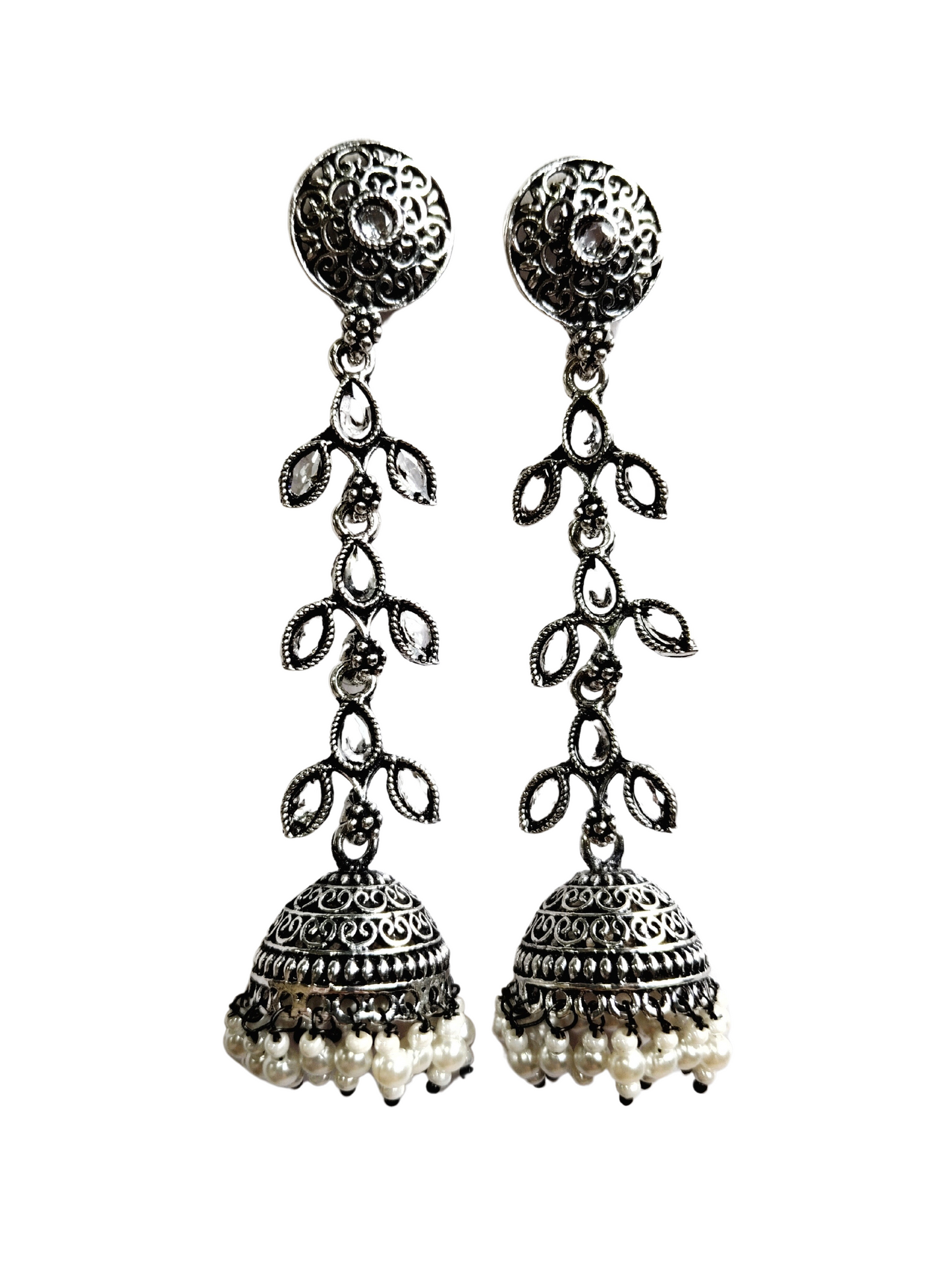 WHITE KRITI OXIDISED PEARL JHUMKA