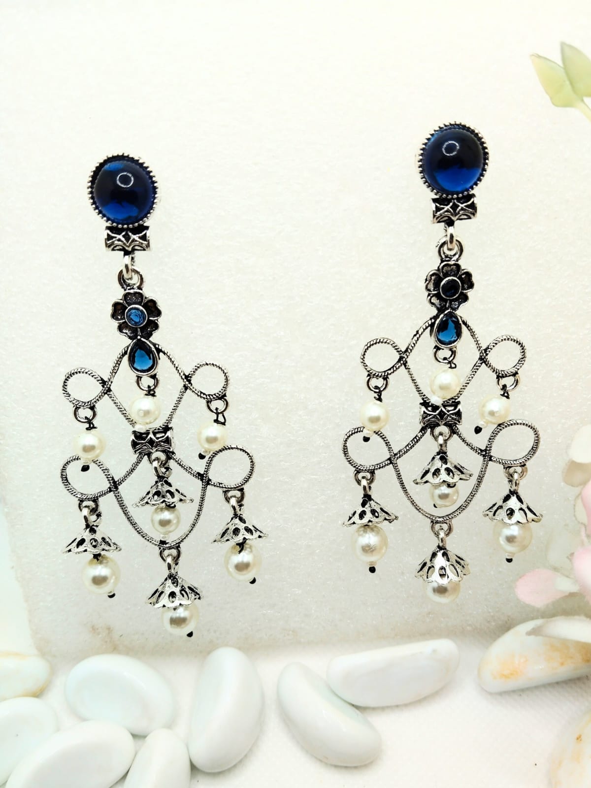 BLUE TIYA PEARL LONG EARRING - 50% OFF