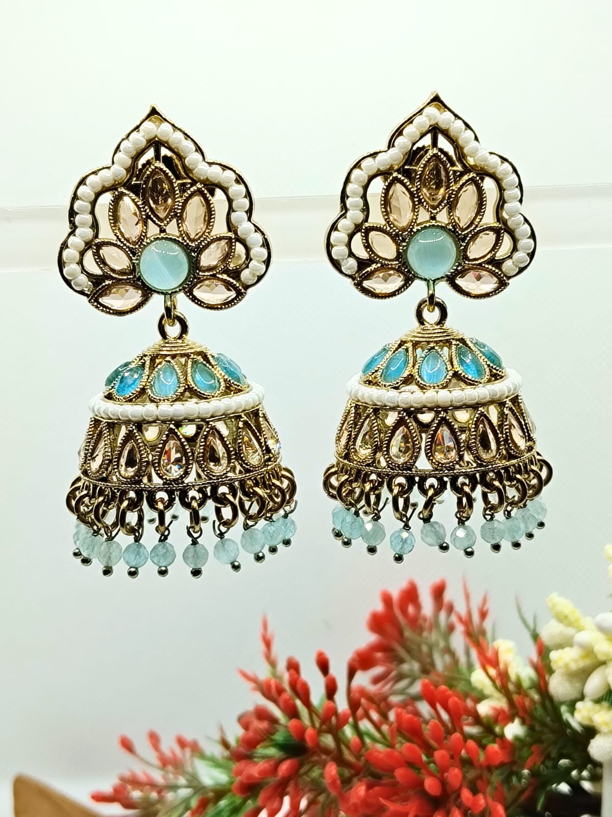 TURQUOISE JASMINE PEARL JHUMKA