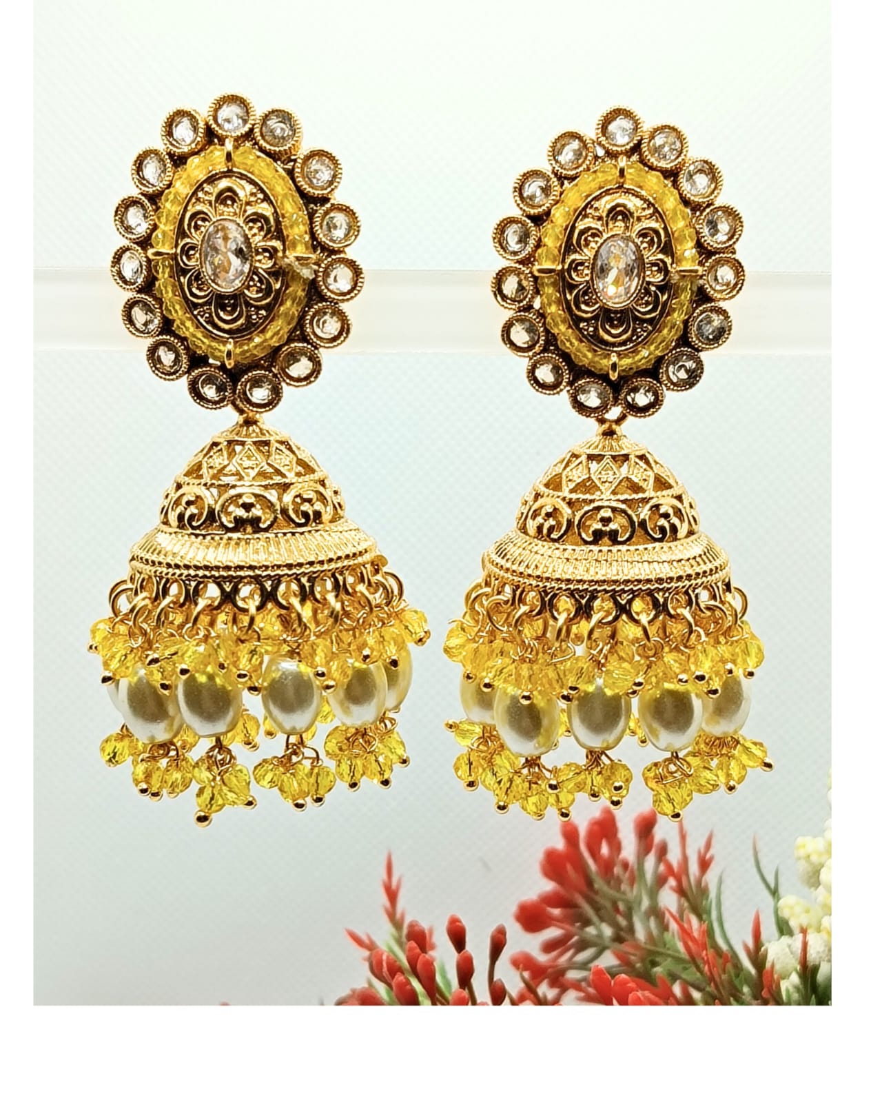 YELLOW BINA AD PEARL JHUMKA- 55% OFF