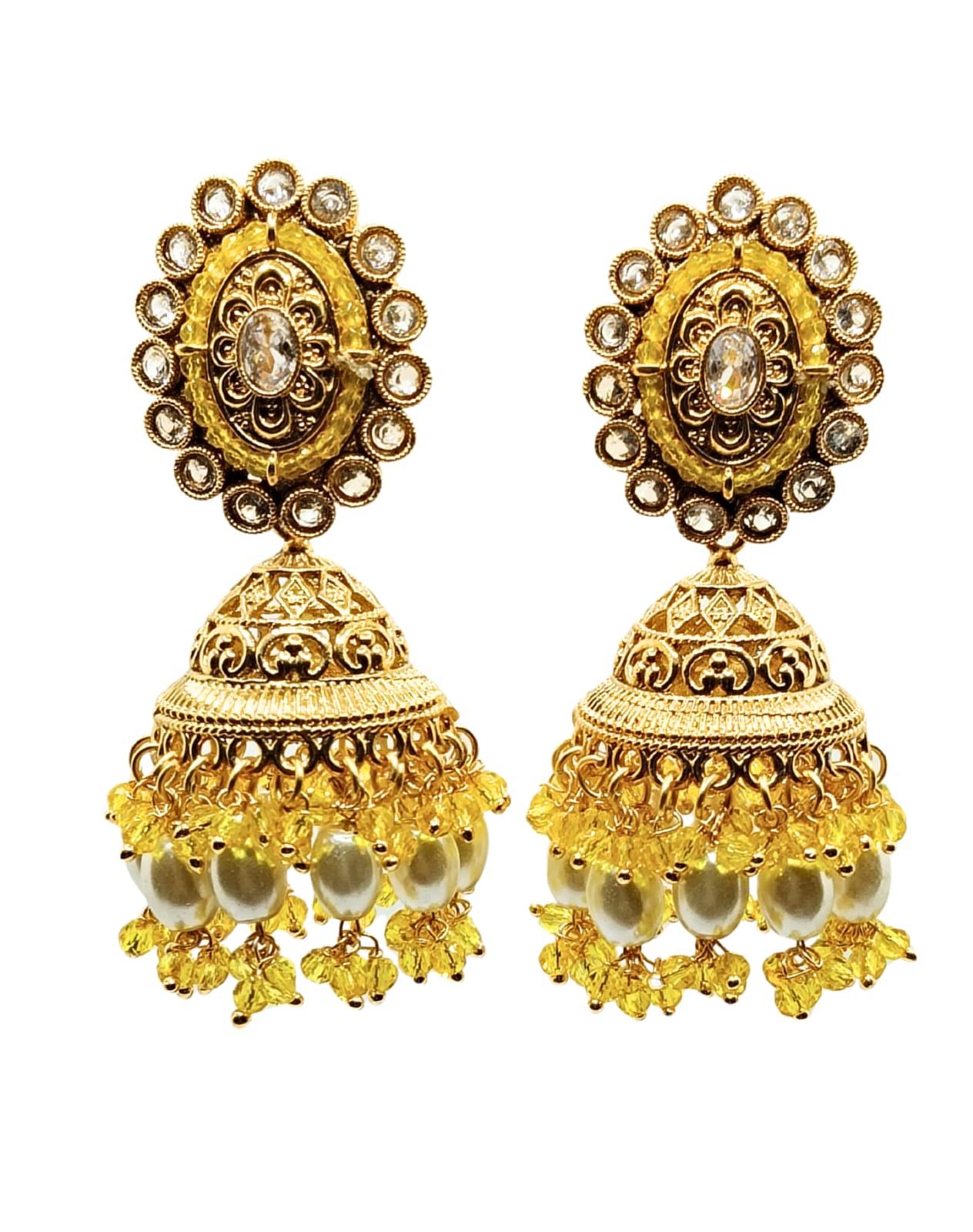 YELLOW BINA AD PEARL JHUMKA- 55% OFF