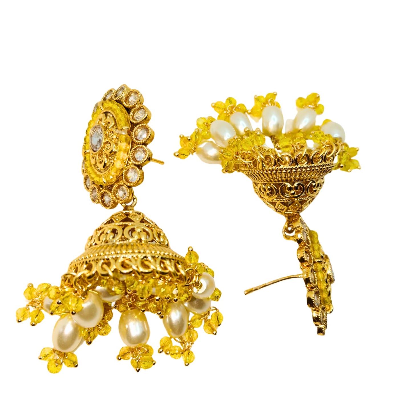 YELLOW BINA AD PEARL JHUMKA- 55% OFF