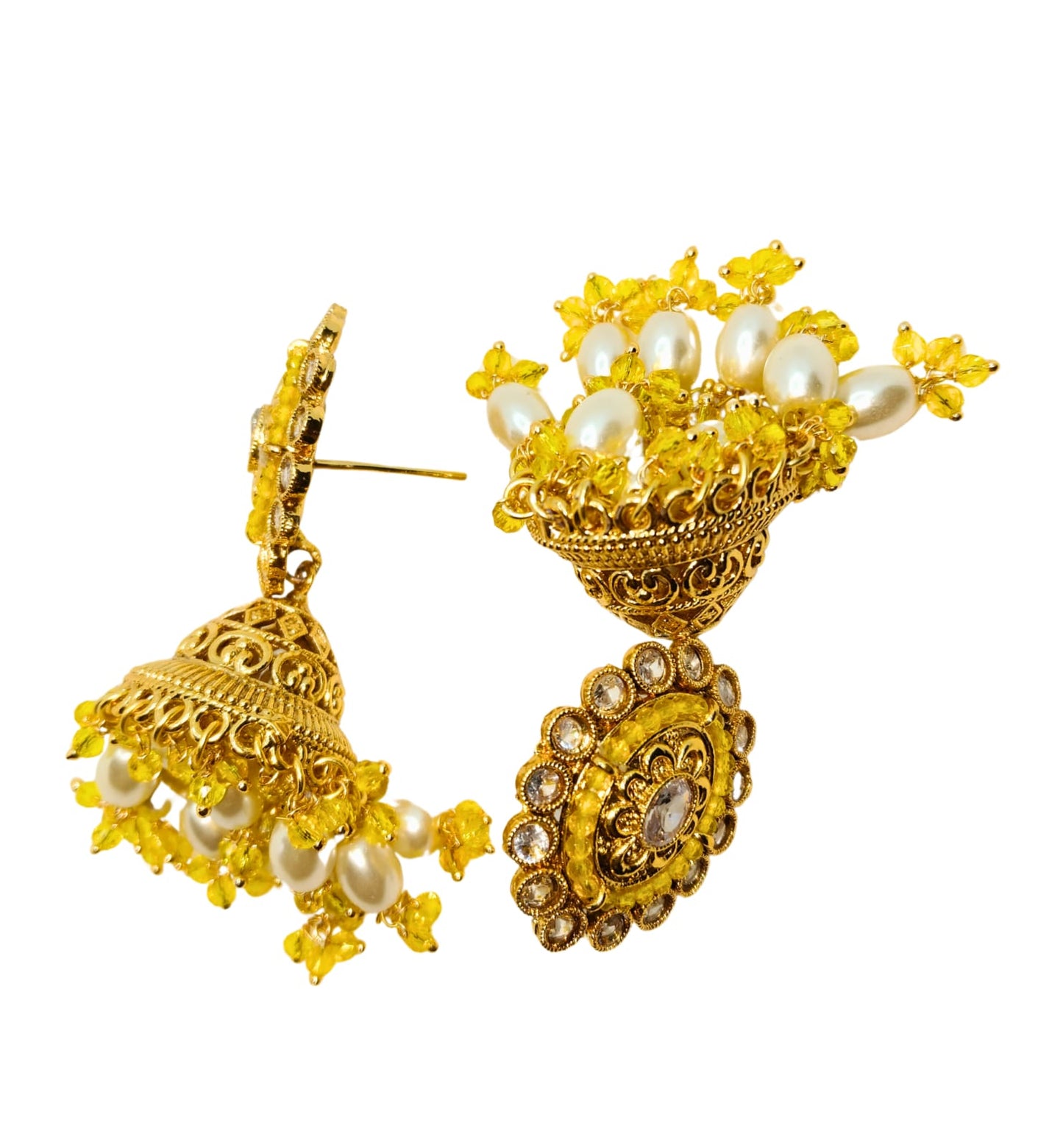 YELLOW BINA AD PEARL JHUMKA- 55% OFF