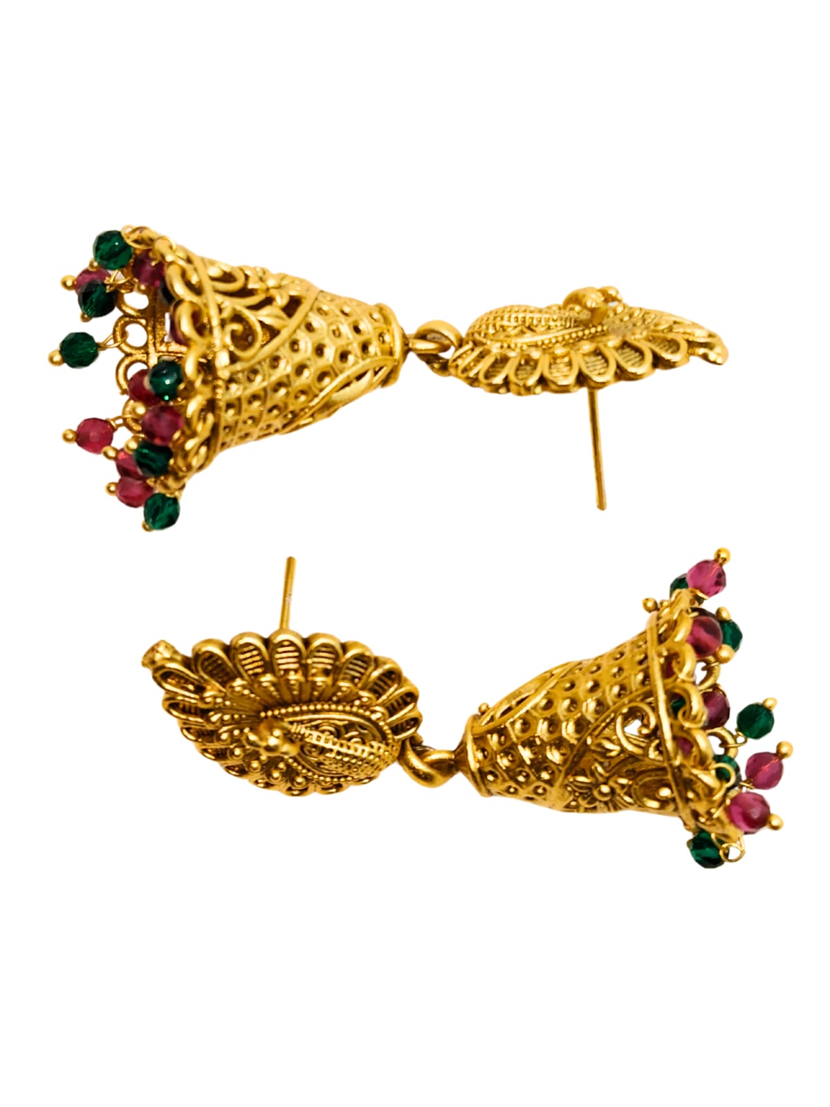 RED GREEN PEACOCK RAJWADI JHUMKA - 55% OFF