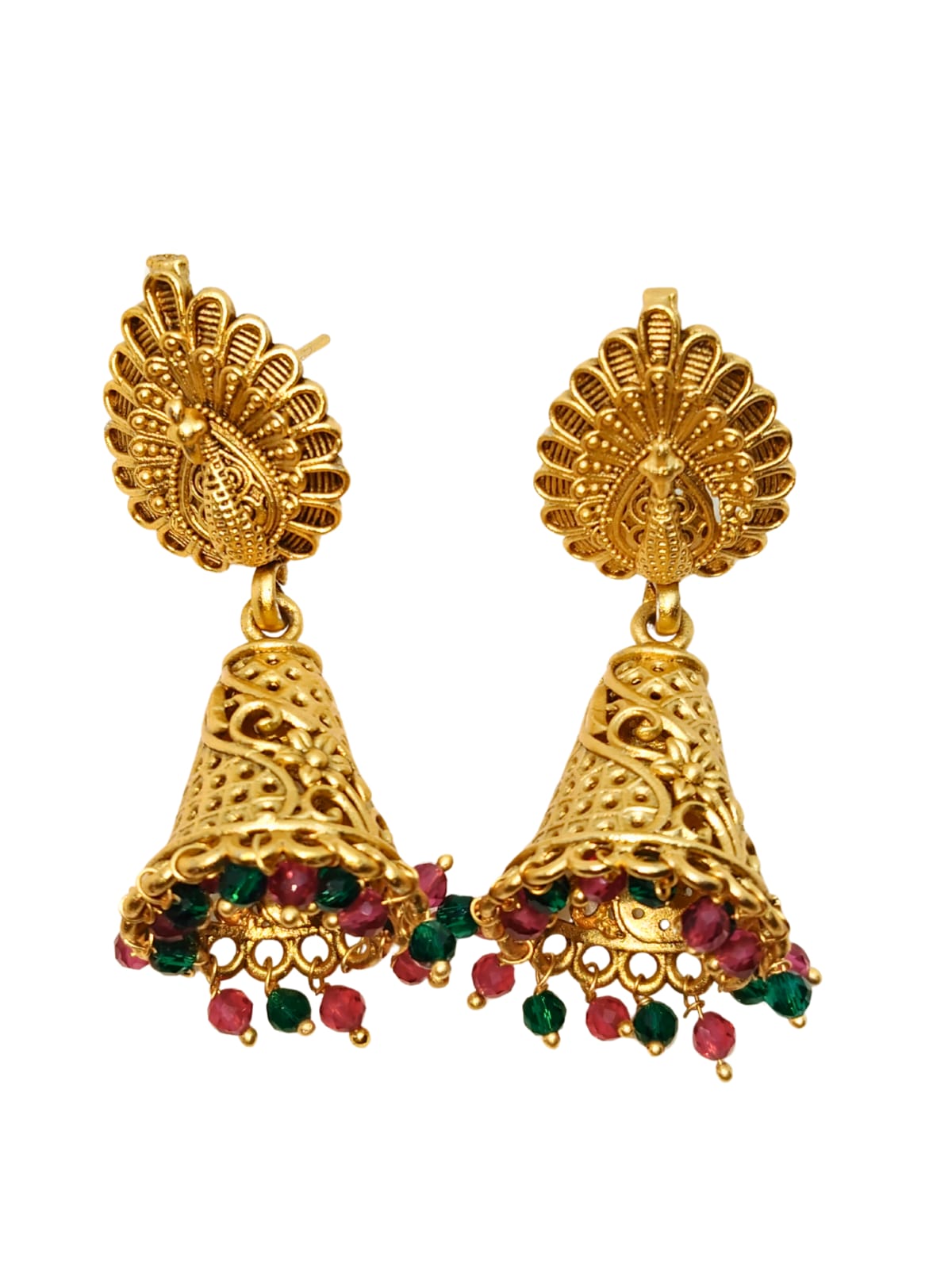 RED GREEN PEACOCK RAJWADI JHUMKA - 55% OFF