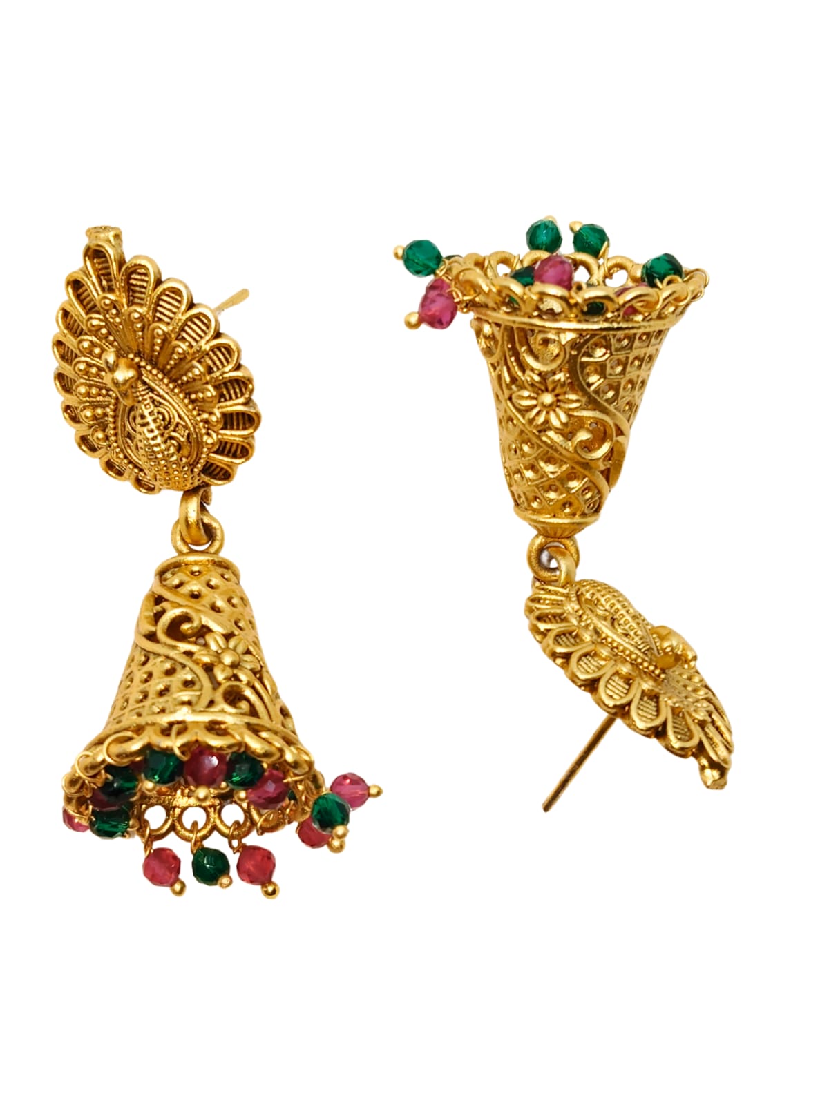 RED GREEN PEACOCK RAJWADI JHUMKA - 55% OFF