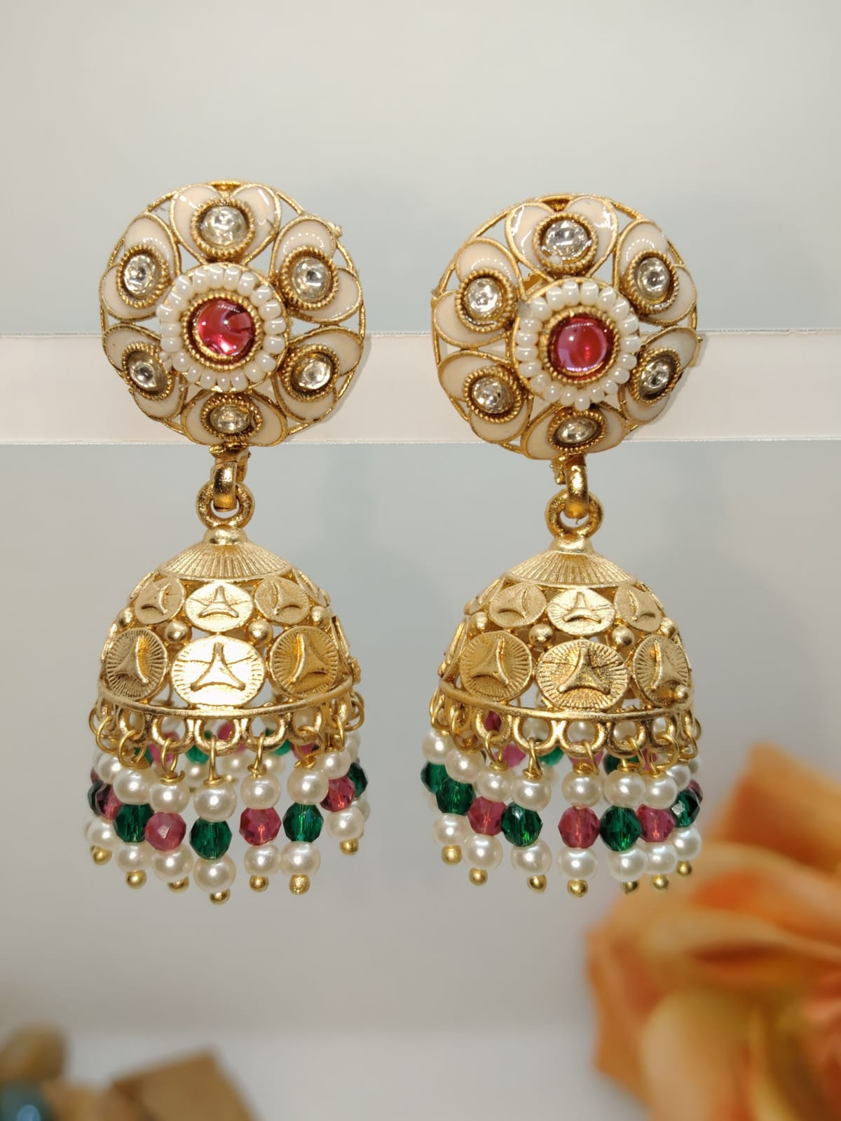 WHITE SACHEE PEARL RAJWADI JHUMKA - 55% OFF