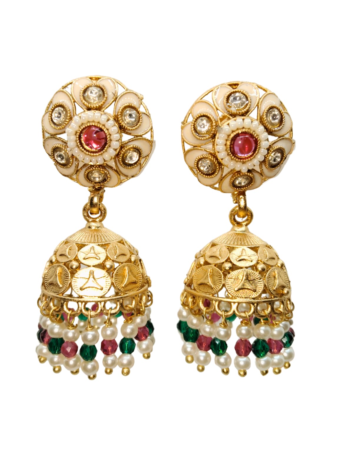 WHITE SACHEE PEARL RAJWADI JHUMKA - 55% OFF