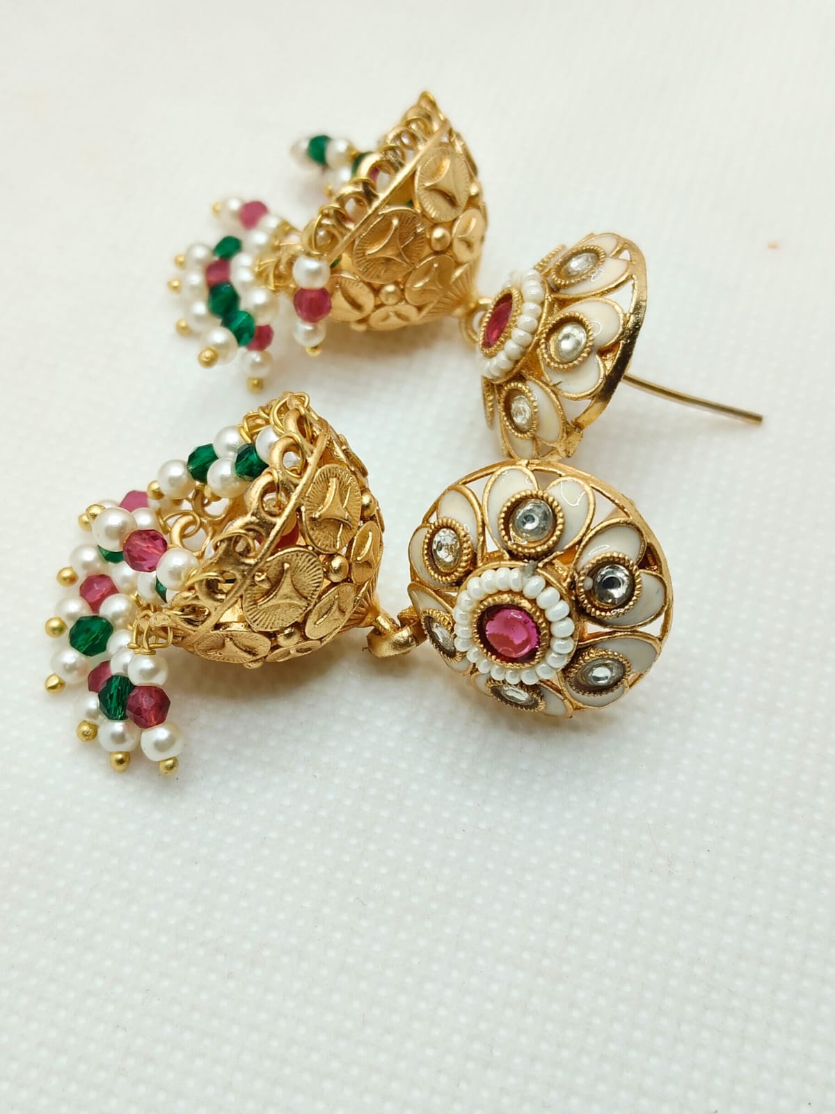 WHITE SACHEE PEARL RAJWADI JHUMKA - 55% OFF
