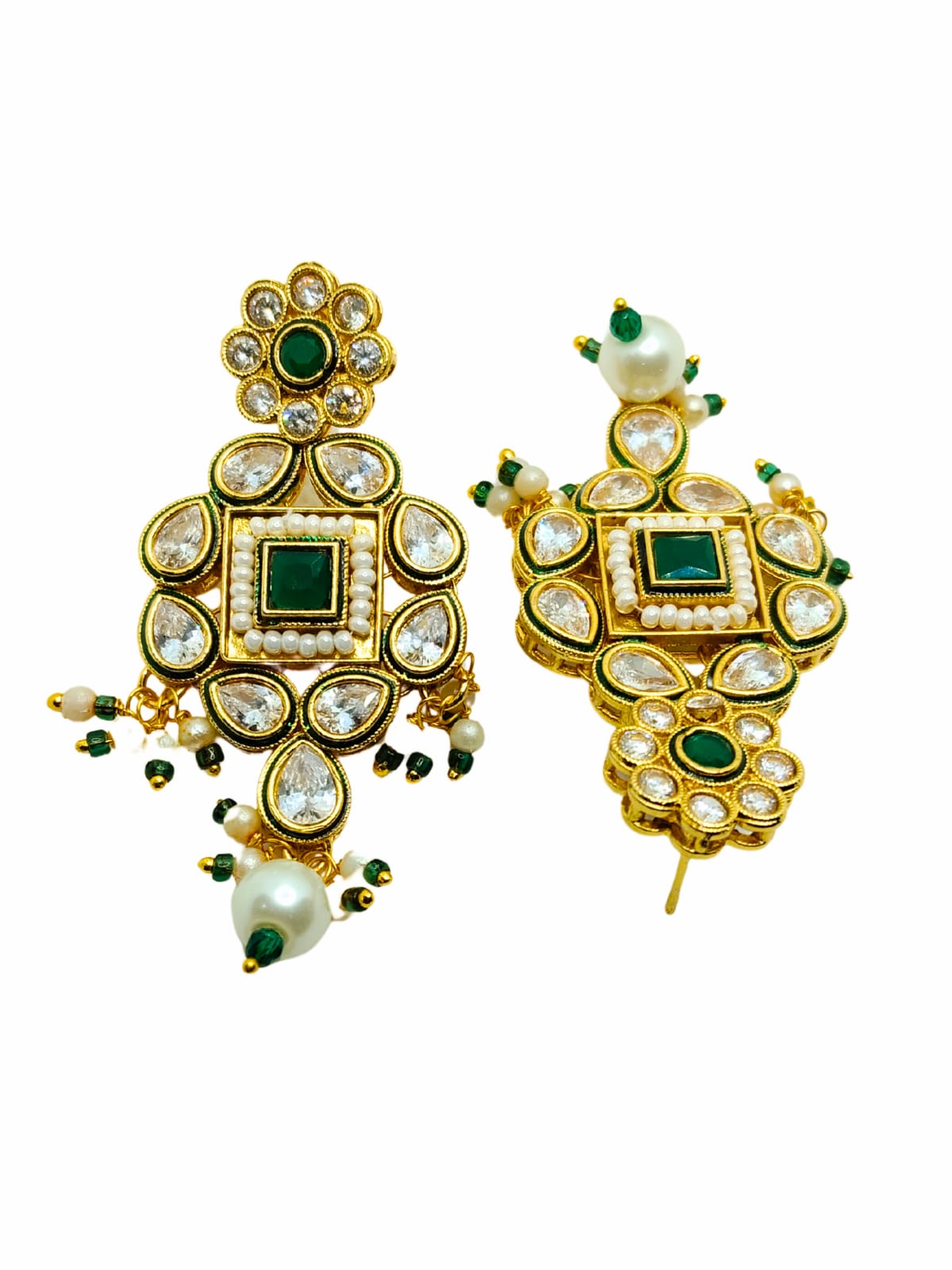 GREEN TAAMASI KUNDAN PEARL DANGLER - 55% OFF