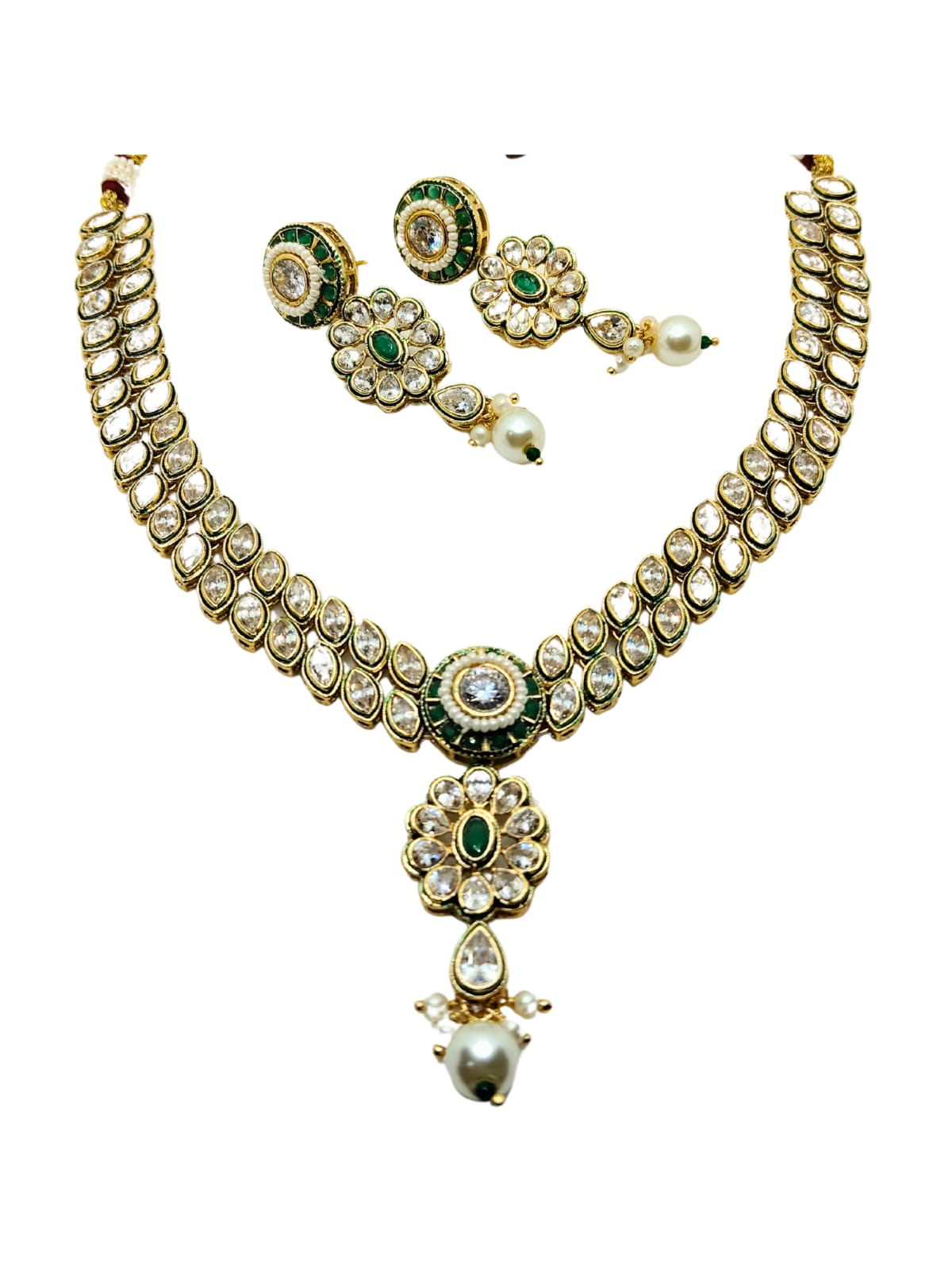 GREEN PRISHA KUNDAN NECKLACE - 55% OFF