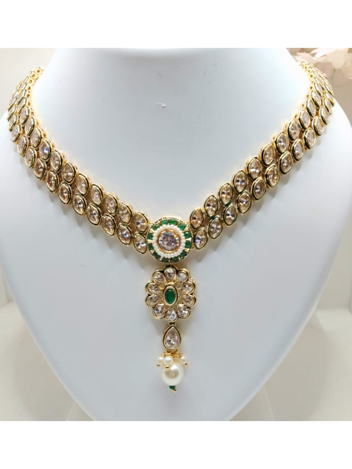 GREEN PRISHA KUNDAN NECKLACE - 55% OFF
