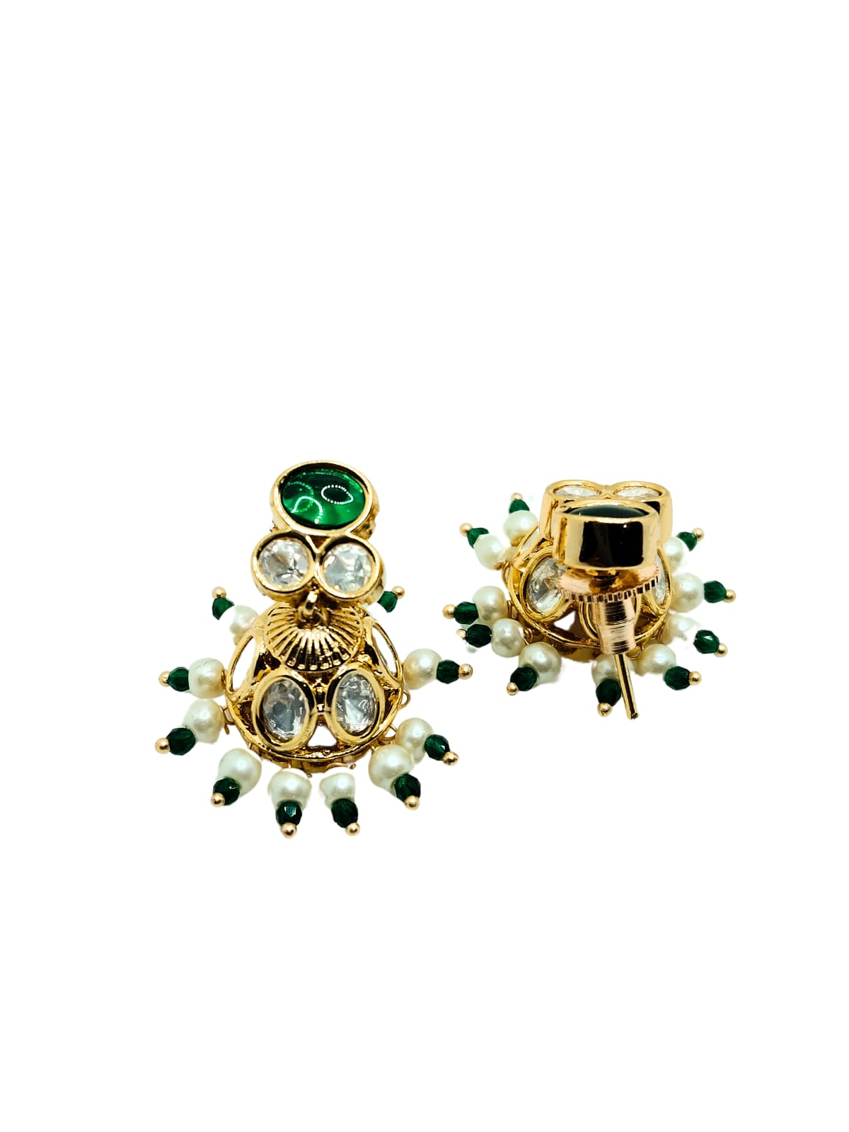 GREEN WHITE AD PEARL JHUMKI
