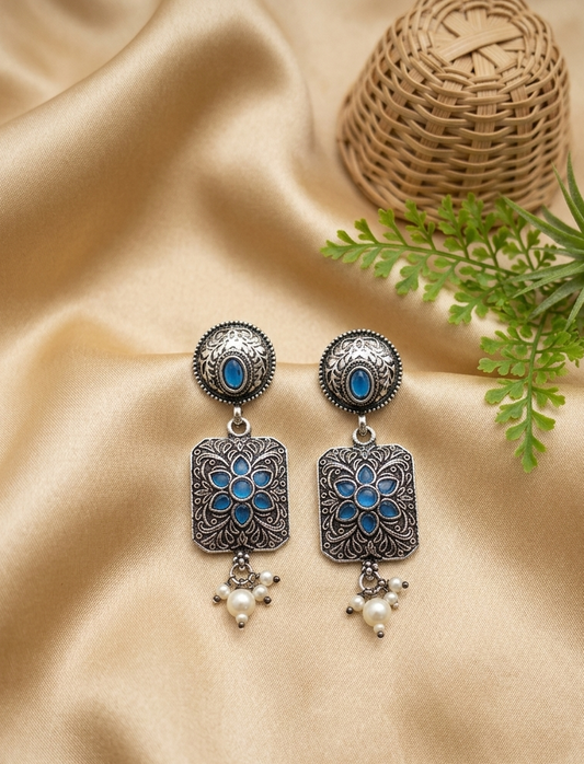 BLUE OLIVIA OXIDISED  EARRING
