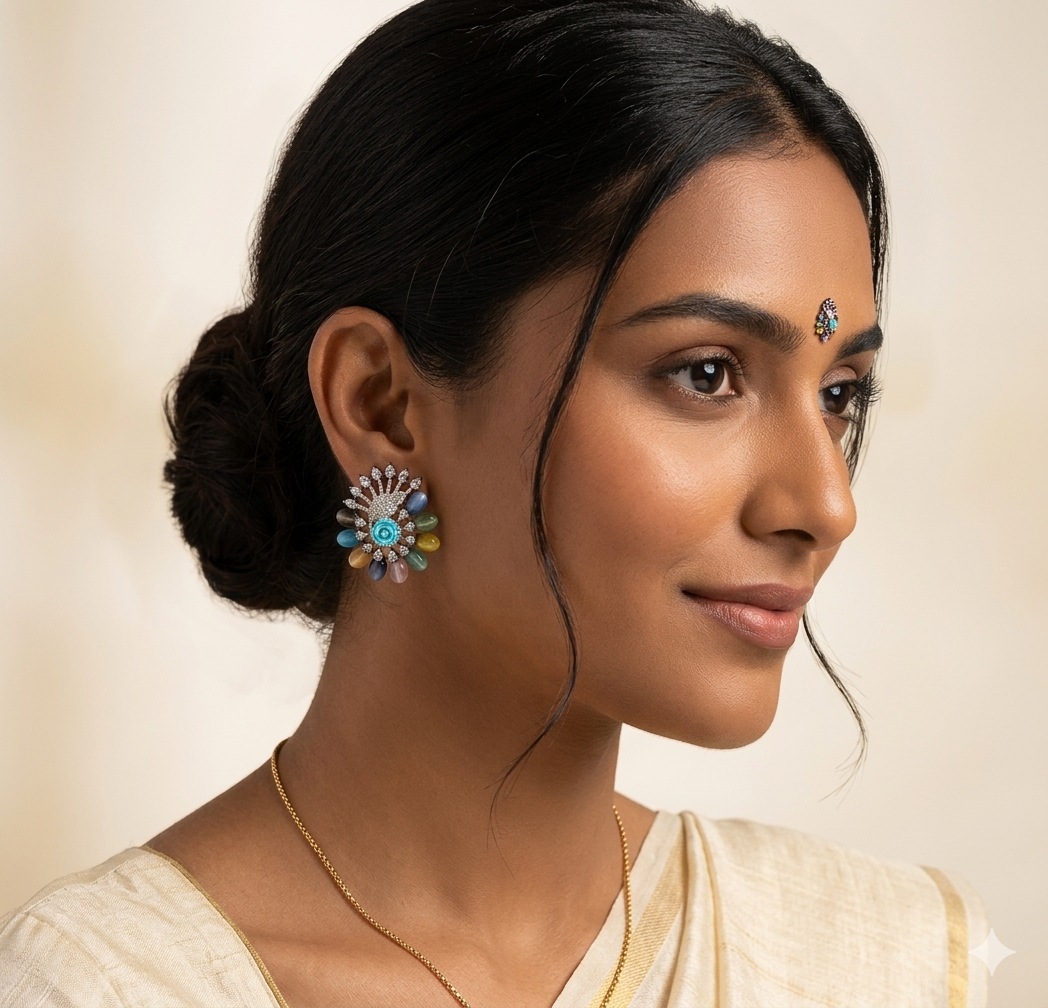 MULTICOLOR PEACOCK STUDS EARRING - 50% OFF