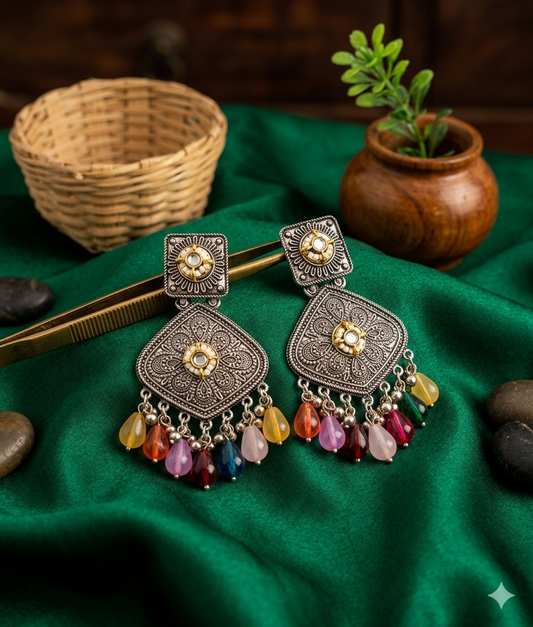 MULTICOLOR HEMA-1 OXIDISED EARRING