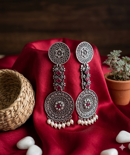 RUBY MONIKA OXIDISED  PEARL DANGLERS