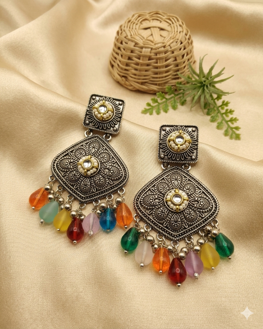 MULTICOLOR HEMA OXIDISED EARRING
