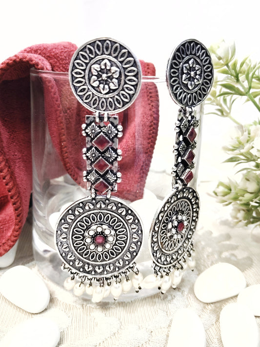 RUBY MONIKA OXIDISED  PEARL DANGLERS