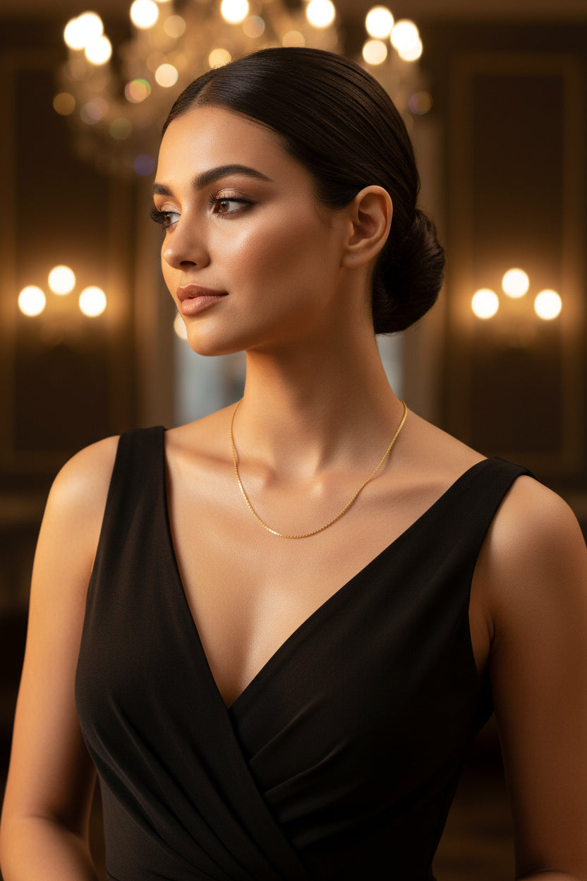 Gold chain necklace on a white background
