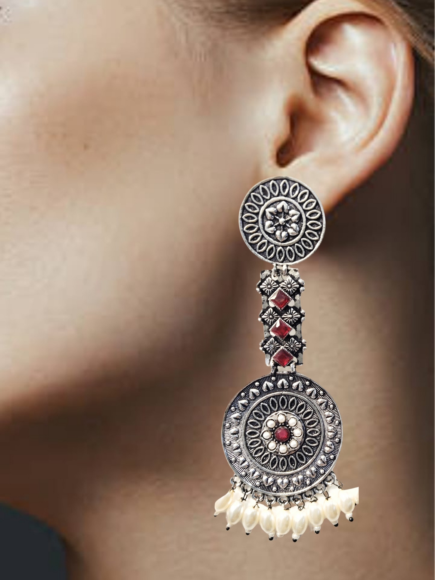 RUBY MONIKA OXIDISED  PEARL DANGLERS