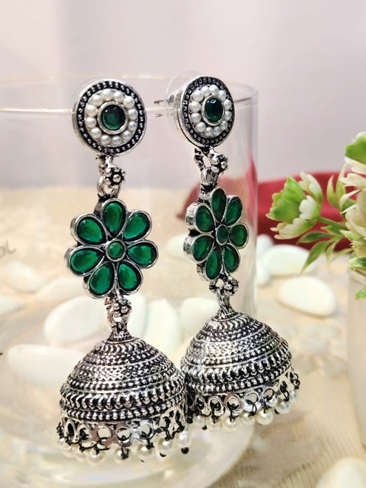 EMERALD DEEPIKA OXIDISED JHUMKA