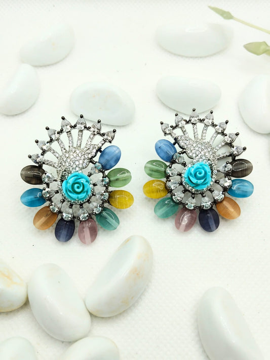 MULTICOLOR PEACOCK STUDS EARRING - 50% OFF