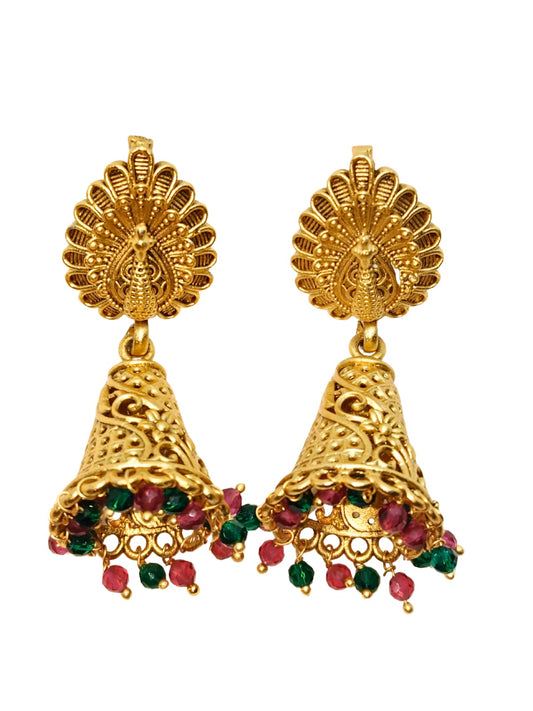 RED GREEN PEACOCK RAJWADI JHUMKA - 55% OFF