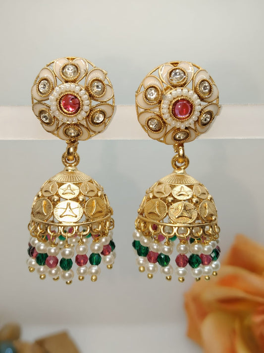 WHITE SACHEE PEARL RAJWADI JHUMKA - 55% OFF