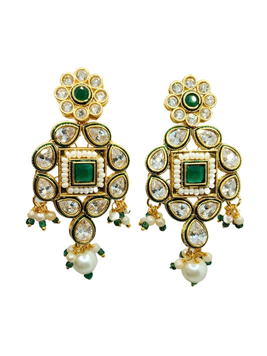 GREEN TAAMASI KUNDAN PEARL DANGLER