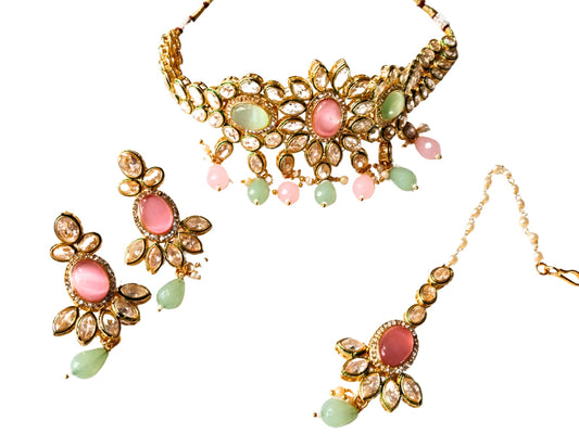 MINT PINK BINAL KUNDAN CHOKER - 55% OFF