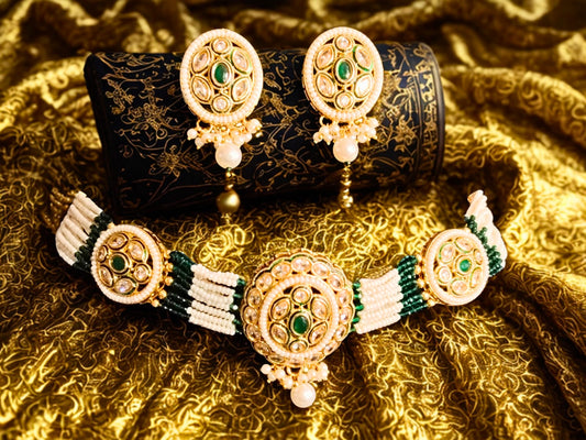 EMERALD MYRA KUNDAN CHOKER - 55% OFF