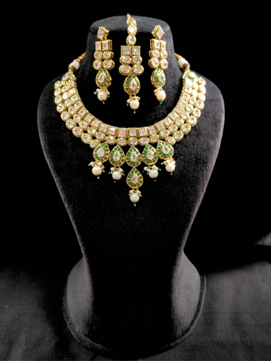 GREEN KAMYA KUNDAN NECKLACE - 55% OFF