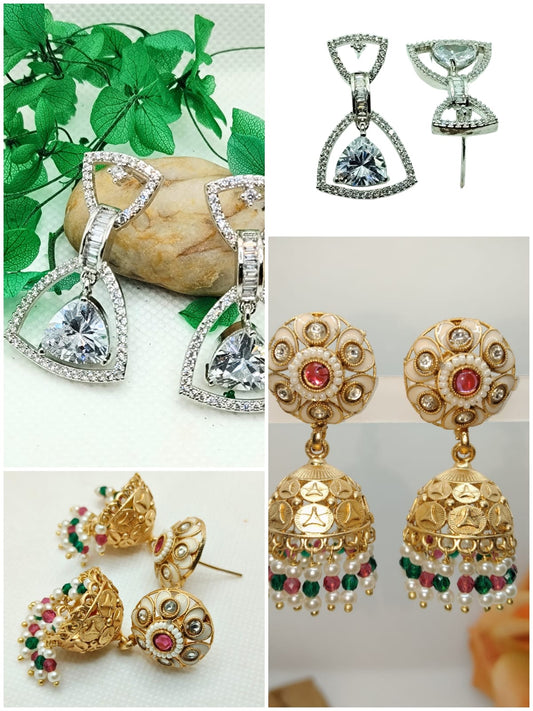 WHITE SACHEE PEARL RAJWADI JHUMKA and  WHITE ADITI AD EARRING