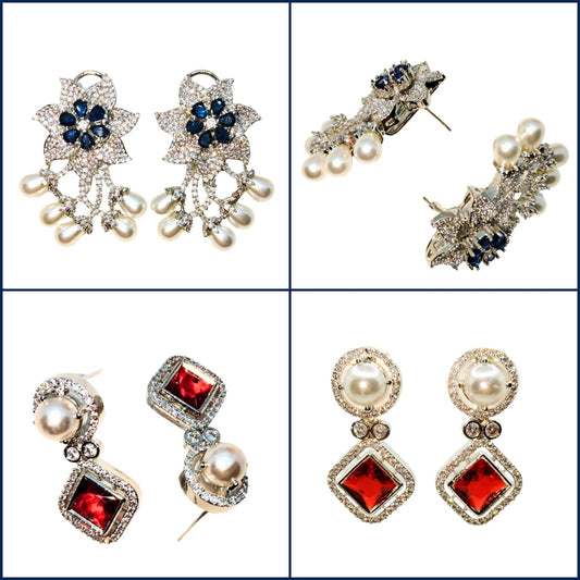 BLUE INDIRA PEARL AD EARRING  and RED MIRA PEARL AD DANGLER