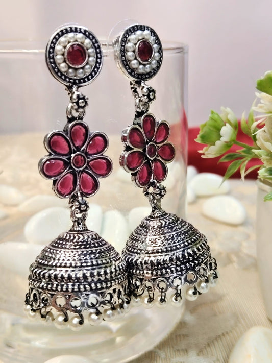 RUBY DEEPIKA OXIDISED JHUMKA