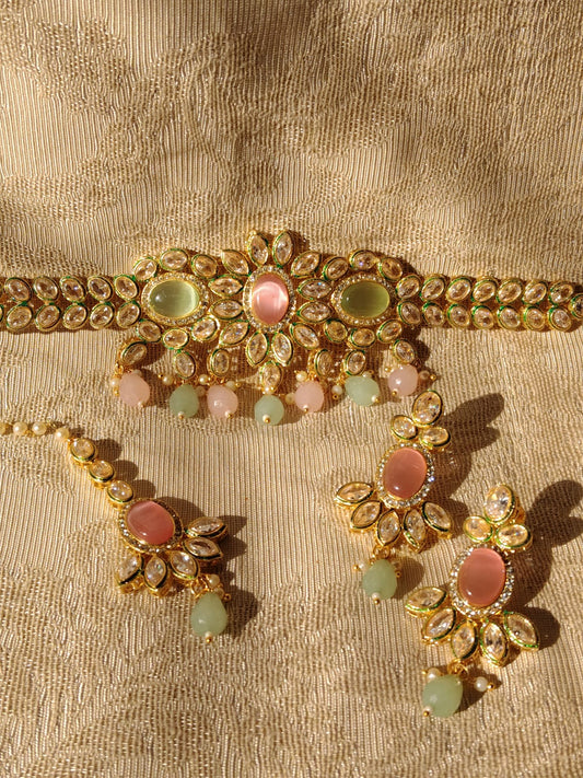 MINT PINK BINAL KUNDAN CHOKER - 55% OFF